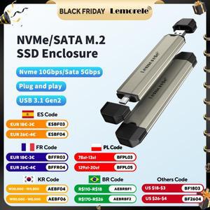 Lemorele SSD M2 케이스 NVMe 인클로저 어댑터 10Gbps USB 3.1 Gen2 C 외부 및 B&M 키를 지원합니다.
