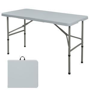 접이식 테이블 4피트 캠핑 휴대용 헤비 듀티 플라스틱 직사각형 야외 식탁 강철 다리 손잡이와 실내, 피크닉, 파티, 결혼식, 이벤트(그레이)