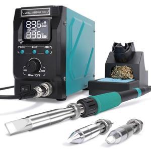 스테인드글라스용 YIHUA 939D+ IV 300W 헤비 듀티 납땜 스테이션, 탈착식 아이언이 있는 온도 조절식 팁 3개, 사전 설정된 채널 슬립 모드, ESD 안전