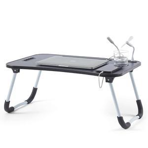 네슬 접이식 랩 데스크 - 침대, 소파, 작업, 읽기 및 쓰기를 위한 휴대용 노트북 스탠드, USB 포트가 있는 테이블, 대형 트레이, 블랙