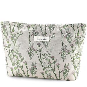 우르스카이투스 플라워 메이크업 가방 여행용 대형 화장품 여성용 귀여운 잎 파우치 지퍼 지갑 에스테틱 그린 플로럴 스킨케어 정리함 휴대용 세면도구