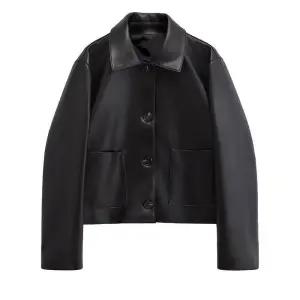 솔저스여성 가을 겨울 가죽 포켓 워싱 빅 재킷 코트 싱글 쇼트 터틀넥 블랙 OPH4