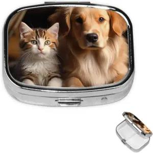 알약 상자 2칸 금속 의약품 정리견 및 고양이 케이스 지갑 또는 포켓용 귀여운 미니 휴대용 홀더 여행용