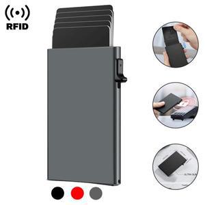 Rfid 신용 카드 소지자 지갑 금속 얇은 슬림 은행 케이스 남성 여성 팝업 미니 소형멀리스트 미니 소형 소