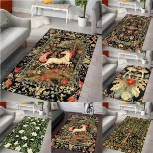 매트 카펫 러그 카페트 빈티지 아트 직사각형 유니콘호환 나무 꽃무늬 거실과 침실 장식을 돋보이게 하는
