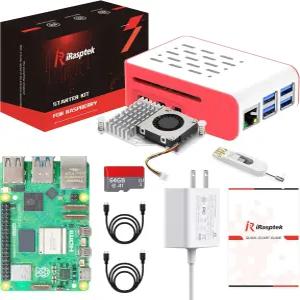 라즈베리 파이 5 RAM 8GB 프리로드 64GB 에디션 OS용 iRasptek 스타터 키트(레드 앤 화이트 케이스)