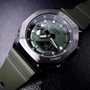 [지샥]지얄오크 스틸 케이스 그린 군대 전자시계 아나디지 남성 패션시계