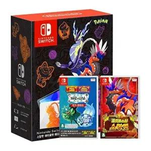 [셀러허브 가전]닌텐도 스위치 OLED 스칼렛 바이올렛 에디션+포켓몬스터 스칼렛 게임칩+제로의 비보[확장