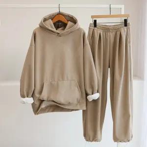 [잇수다] 코젠가 양털 기모 골덴 후드 맨투맨 + 밴딩 투웨이 팬츠 세트