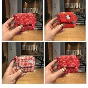 산리오 귀여운 예쁜 감성 헬로키티 동전 지갑 만화 고양이 헤드폰 가방 열쇠 보관 미니 파우치 여성
