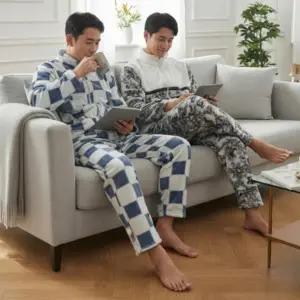 남성 겨울 수면 잠옷 홈웨어 파자마 집업 자켓 세트
