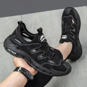 남성용 블랙 스트링 조절 샌들 트레킹 아웃도어 물놀이 전용 여행 WFJPGNG