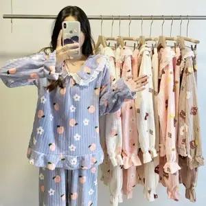 은창]레이스 카라 골지 수면 잠옷 세트 홈웨어 수면잠옷세트 홈웨어 극세사 수면바지 여성잠옷 파자마 겨