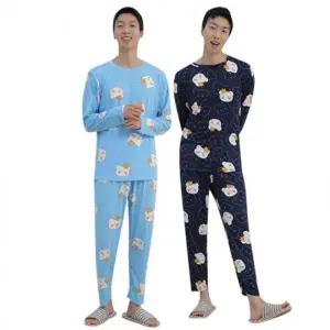 남성 여성 잠옷 세트 남녀 공용 왕관 빅사이즈 피치 원단 실내복 파자마 상하 홈웨어