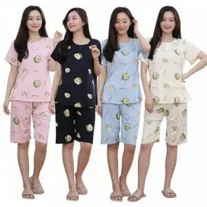 여성 반팔 잠옷 세트 아보카도 주니어 피치 원단 실내복 파자마 여름