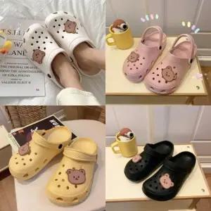 [앙상블] 곰돌이 패치 구멍 샌들 슬리퍼 여름 물놀이 신발 샌달 여성 사무실 실내화 통굽