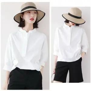 여성 칠부 소매 화이트 패션 블라우스