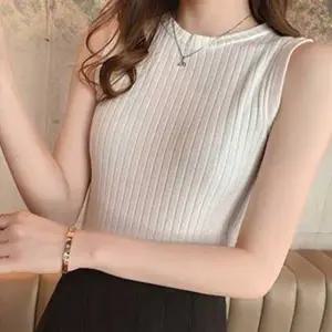 골지 여성 심플 민소매 티셔츠