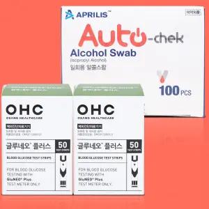 오상헬스케어 글루네오플러스 당뇨 혈당측정 검사지100매+솜100매 체크지 시험지 공복혈당 스틱