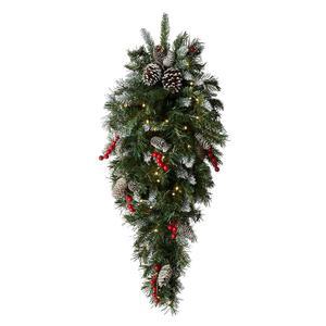 프리 라이트 프로스트 베리 인공 크리스마스 티드롭의 내셔널 트리 컴퍼니 36, 소나무, 레드 베리가 있는 장식, 50개의 투명 LED 조명, 147개의 팁, 타이머, 그린