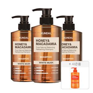 쿤달 네이처 샴푸, 화이트머스크, 500ml, 3개 + 증정(바디워시, 체리블라썸, 500ml, 1개)