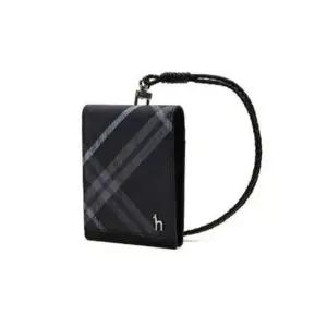 [갤러리아] [헤지스ACC] HJHO2E660BK [DUBLIN]블랙 체크 가죽 폴더형 목걸이카드지갑