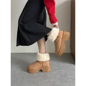 [하프클럽/]소가죽 통굽 털부츠 6cm