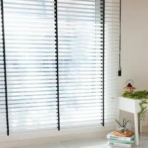 LUCKHEE 리본 우드블라인드 블랙N화이트 라인 나무 댕기 원목 커튼 암막 거실창 창문 브라인드