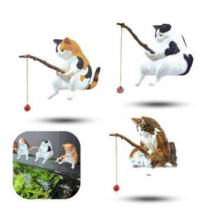 Selxran 3 PCS 귀여운 어항 피규어 - 홈 오피스 수족관 장식용 고양이 동상 장식
