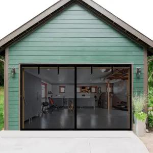 차량 1대를 위한 차고 도어 스크린 15x9피트 접이식 유리섬유 자석 메쉬 슬라이딩 커튼 카포트 파티오 현관