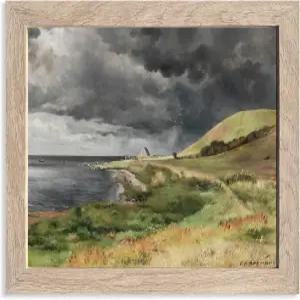 북유럽 해안 폭풍 캔버스 아트 - 나무 프레임이 있는 빈티지 덴마크 바다 풍경 액자 그림 유화 벽 장식 (8