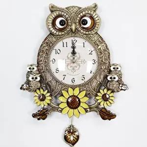 B브론즈 해바라기 가족부엉이 무소음 인테리어 벽시계 (KYR-W5FE001)