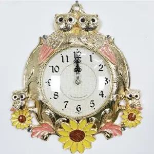 금도금 해바라기 쌍부엉이 무소음 인테리어 벽시계 (KYR-W5FDFD7)