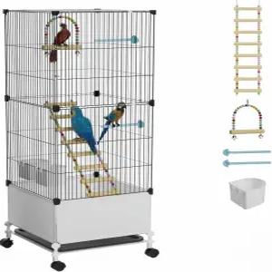 스틸코브 중형 비행 새장 롤링 스탠드와 바퀴 검은색 잉꼬 앵무새 넓은 코뉴어 버디 카나리아 핀치
