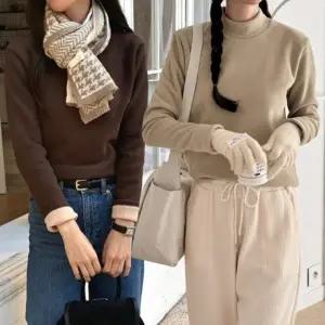 여성 양기모 반폴라 티셔츠 양털 겨울 여자 반목티 터틀넥