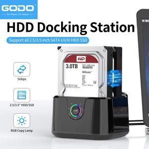GODO 듀얼 베이 USB 3.0 하드 드라이브 도킹 스테이션 (SATA 2.5 / 3.5인치 HDD/SSD용, LED 표시등 포함) -