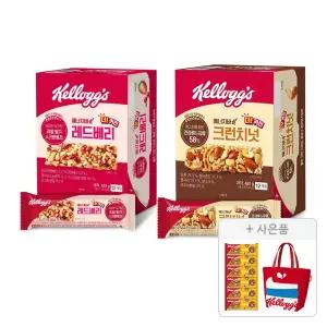 켈로그 에너지바 K 레드베리 420g(35g, 12입), 1개 + 에너지바 K 크런치넛 480g,1개 +증정(단백질바K 50g,6개 + 리유저블백 빨강 ,1개 )