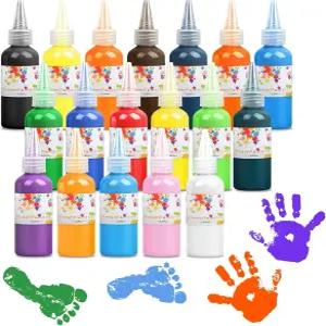 워셔블 핑거 페인트 18가지 색상 세트 대용량 (2.1플 온스/60ml) 무독성 DIY 공예용 아트 페인팅 용품 선물
