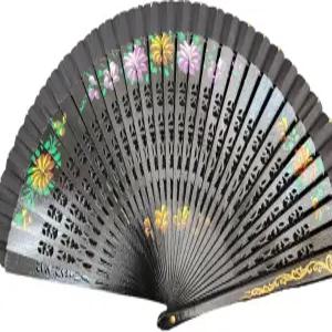 새로운 스페인 블랙 플로럴 빈티지 접이식 선풍기 더블사이드 플라워 우드 웨딩 파티 장식/춤추는 손