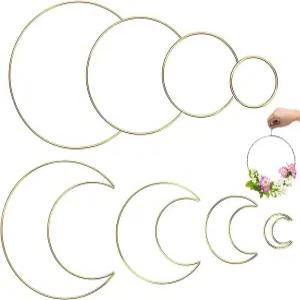 Hoedia 8pcs 골드 마크라메 드림 캐처 링 금속 후프 DIY 플로럴 벽걸이 공예품 4 사이즈 화환 장식용