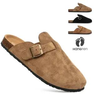 행텐 남자 스웨이드 버클 클로그 블로퍼 뮬 슬리퍼 남녀공용 커플 신발 캐주얼 실내외 여자슬리퍼