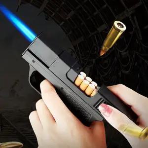 특이한 권총형 충전 라이터건 일체형 하드 일반 담배 케이스 10개비 파우치