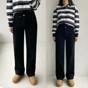 기모 블랙세미와이드 겨울 하우룩 밴딩 따뜻기모 일자바지