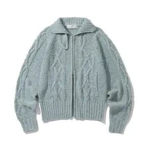 세컨모놀로그 SECONDMONO W. 울 믹스드 피셔맨 케이블 니트 집업 자켓 [SKYBLUE]_SEWKT007SKYBLUE SEWKT007