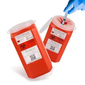 포스트 - 1.5쿼터 샤프 용기 6개 케이스 천공 저항 폐기 바늘 및 주사기 스냅 타이트 뚜껑이 있는 누수