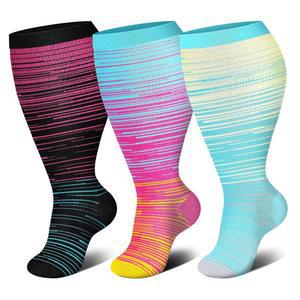 제노베가 3팩 여성용 와이드 종아리 압박 양말 남성용 무릎 높이 S/M-4XL 선물용