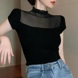 시스루 티셔츠 여성 반팔 슬림 이너 무지 하프넥 (WFKAZ7L)