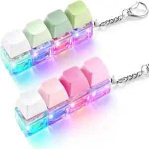 2팩 키보드 피젯 장난감 불 켜기 - 클릭 및 무음 클리커 열쇠고리 조용한 집중력을 높이고 직장 여행 중