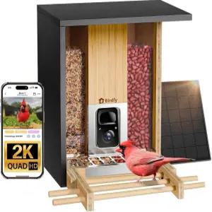 카메라 메탈 가드가 장착된 버드피 스마트 버드 피더 AI 인식 2K 나이트 비전 태양광 발전 4L 대형 대나무
