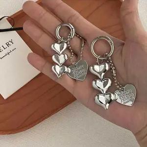 고품질 다용도 실버 하트 패션 메탈 키링 홀더 휴대폰 자동차 (WFKBXQM)